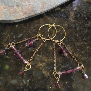 Alaskan Handmade NWOT purple gold trapeze style hoop earrings formal elegant